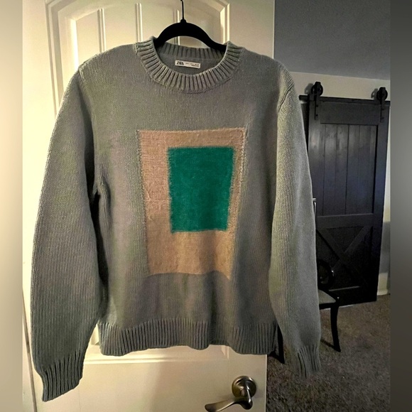 Zara Gray and Green Wool blend Sweater, size L - Picture 1 of 6